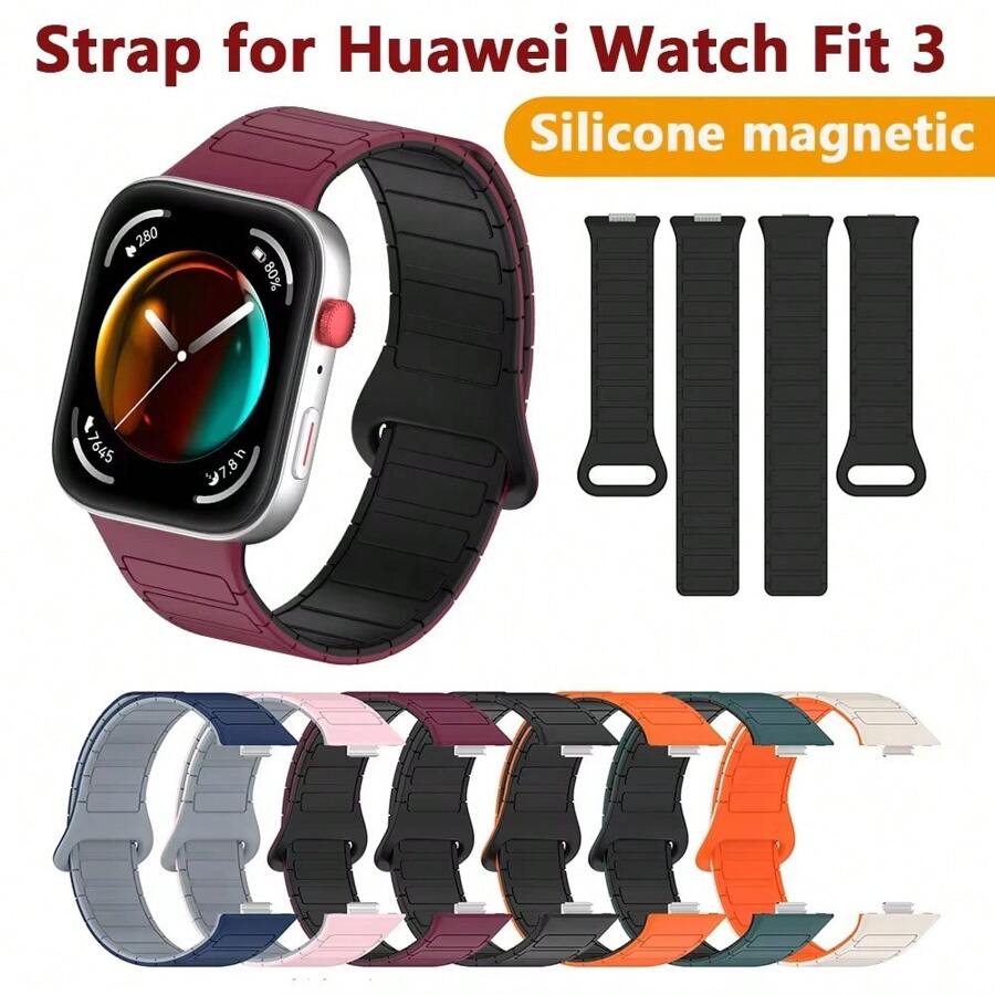 Bracelet de remplacement en silicone bicolore et boucle magnétique compatible avec la Watch Fit 3. Interface métallique de remplacement compatible avec la Watch Fit 3