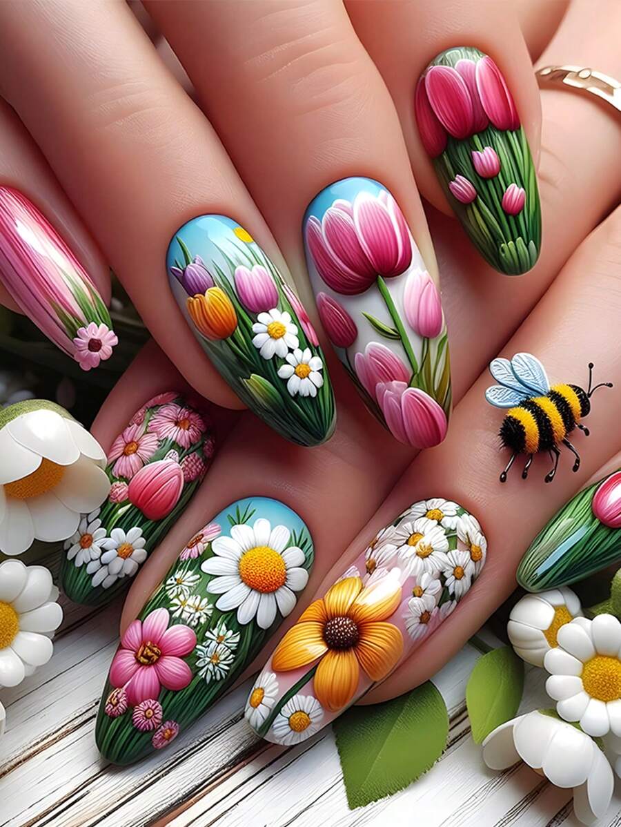 Mejora tu apariencia con este set de 24 uñas postizas en forma de almendra de tamaño medio para el Día de Acción de Gracias. Tienen un acabado súper brillante y son de estilo acrílico. El set incluye diseños de moda en degradado multicolor, con decoraciones geométricas y de flores, en un estilo simple, dulce, minimalista y elegante. Incluye parches de uñas postizas desmontables, adecuados para ocasiones festivas, fiestas, citas y uso diario.