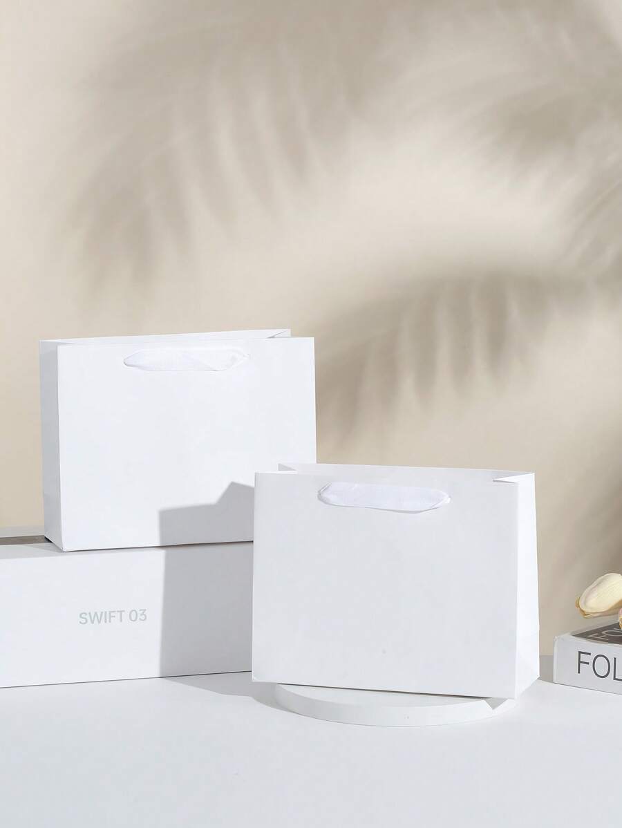 10.6*3.14*8.07in (27*8*20.5cm), 2pcs/Pack, White Horizontal Handle Paper Gift Bag, Premium Packaging