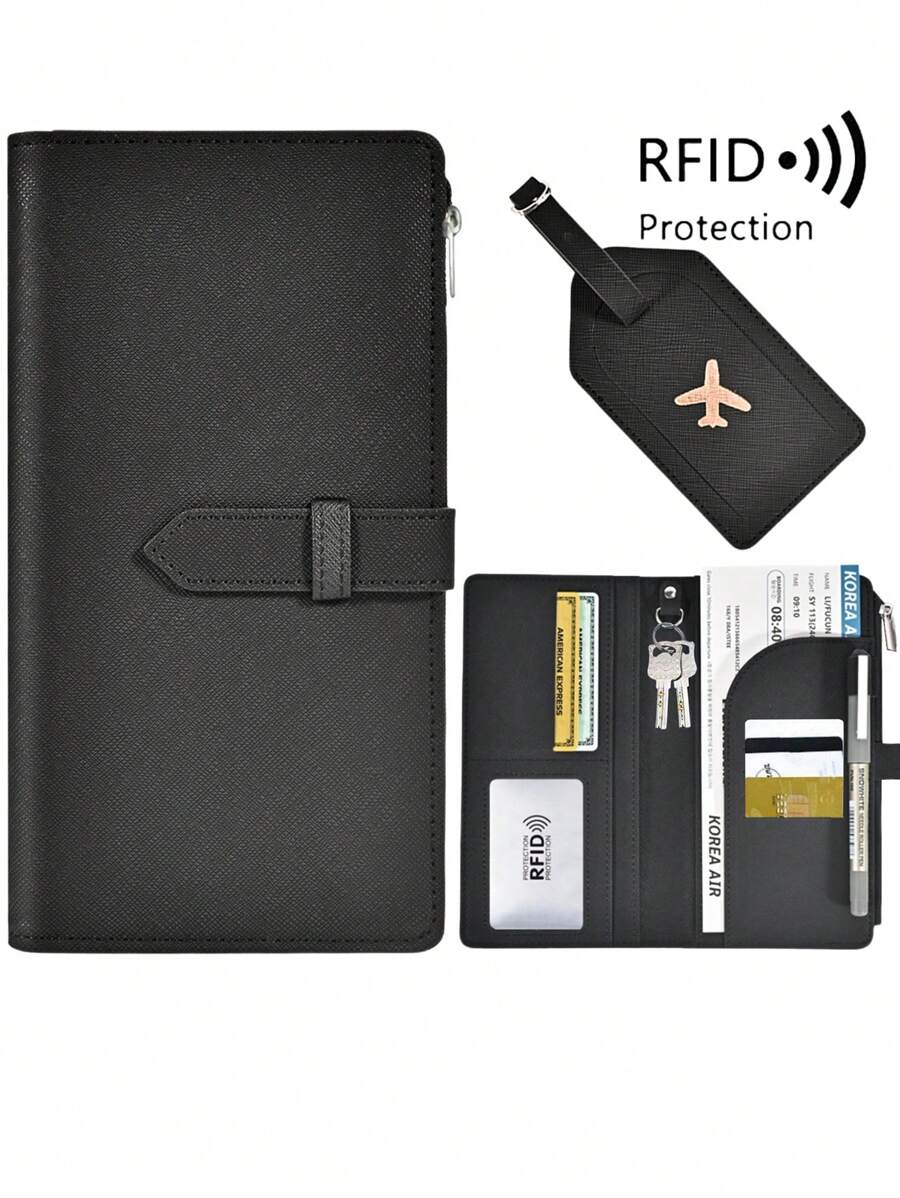 Nieuwe aankomst slanke minimalistische lange paspoorthouder bagagelabelset RFID-blokkerende reisportemonnee documentenorganizer met penhouder kaartsleuven schattige paspoorthoes voor vrouwen mannen creditcardhouder pinpas passacavo porta fotokaarthouder minimalistische portemonnee slimme portemonnee airtag portemonnee visitekaartje zwart roze