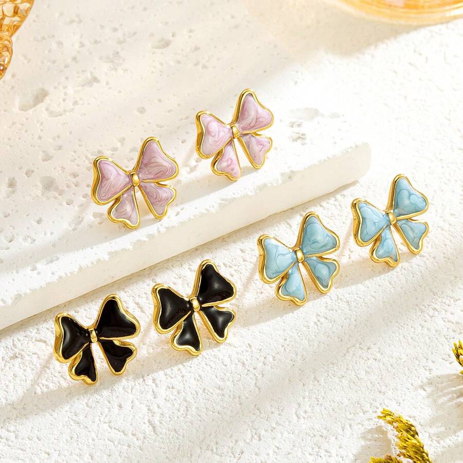1 Pair Stainless Steel 18K Plated Minimalist Butterfly Stud Earrings, Suitable For Party, Date, Office Wear