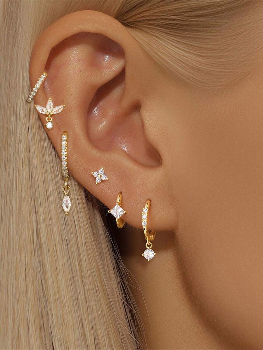 Juego de 3 pendientes asimétricos de plata de ley 925 con respaldo plano para cartílago y hélix, joyería fina para uso diario, bodas, fiestas, compromisos, aniversarios y San Valentín