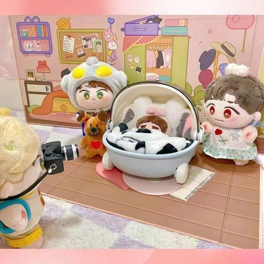 1pc Doll Display Storage Box Container, 10cm/16cm/17cm/20cm-23cm, Makeup Organizer, Decorative Cartoon Rocking Crib With Lid, Dust-Proof