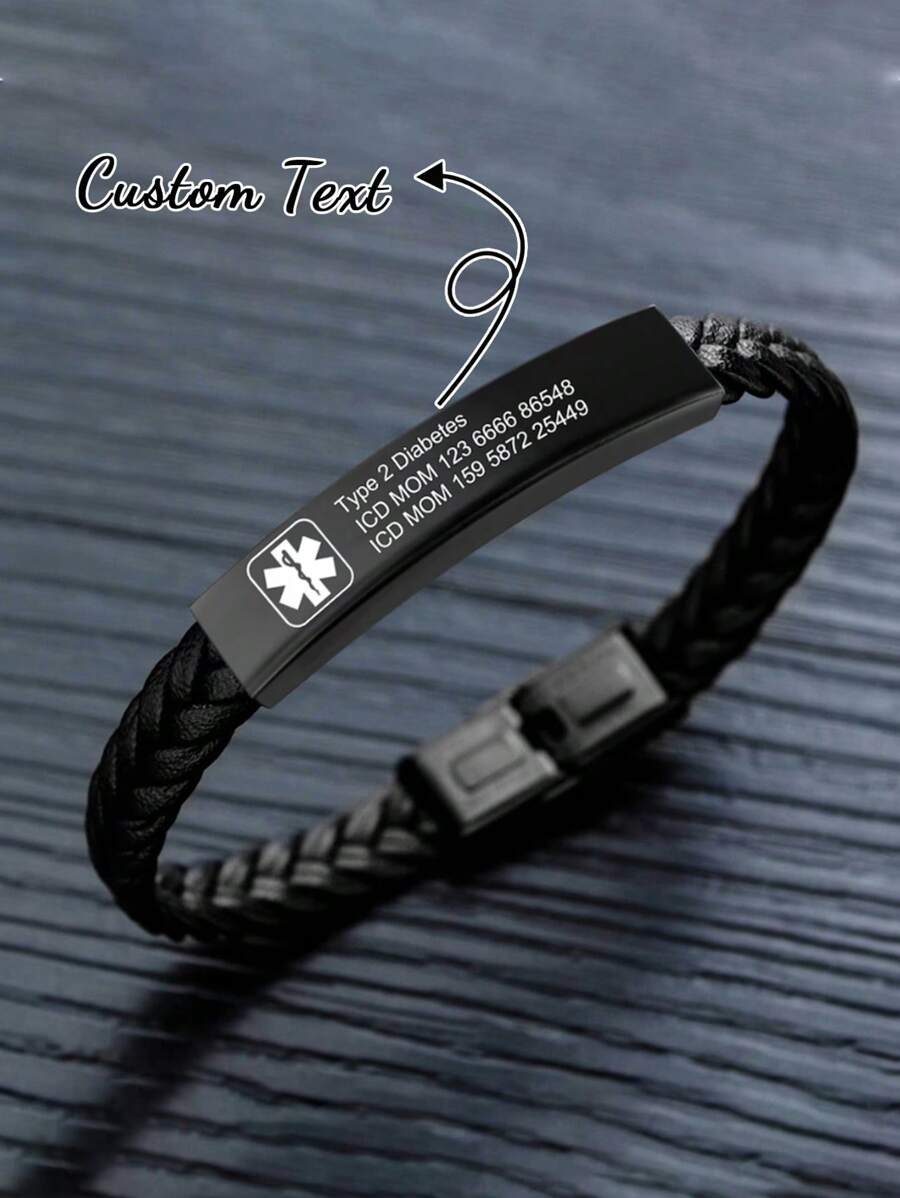Bracelet d'alerte médicale personnalisé pour hommes et femmes, bracelet en PU imperméable avec identification d'alerte médicale d'urgence. Cadeau personnalisé pour lui