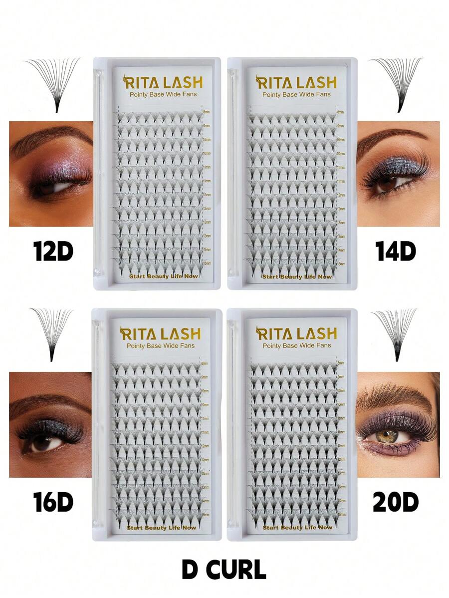 RITALASH Premade Lash Fans 12D 14D 16D 18D 20D D Curl Pointy Base Premade Fans Eyelash Extensions Middle Stem & Long Stem Heat Bonded Premade Fans Russian Volume Lash Extensions Supplies