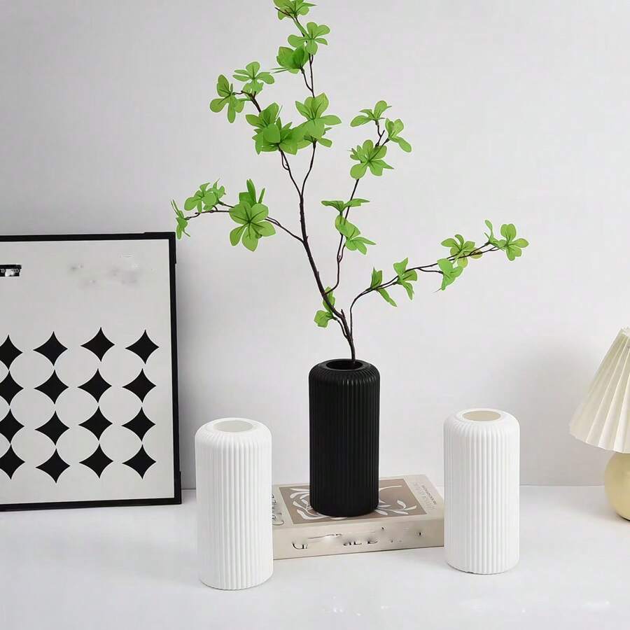 1pc Striped Plastic Vase Simple Decoration For Flower Arrangement,Home Decor,Flower Vase,Centerpiece,Table Decor
