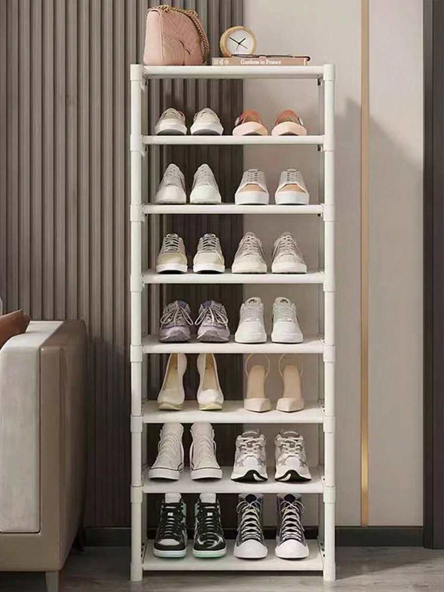 8 Tiers Narrow Shoe Rack Vertical Shelf Stable Organizer Space Saving Storage Cabinet Sturdy Easy DIY Non-Woven Fabric Metal Freestanding Shelves For Closet Entryway Hallway Bedroom