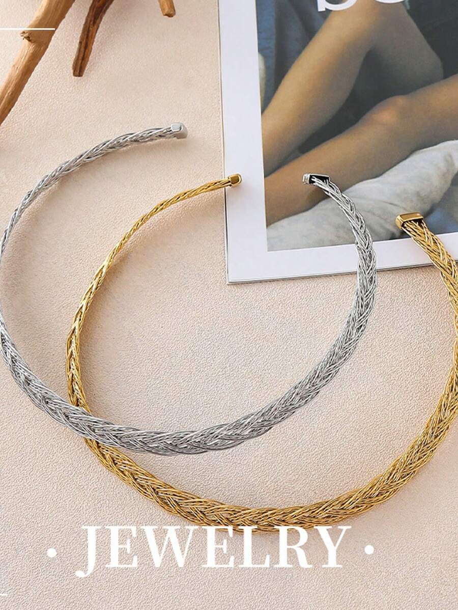 1 pieza Diadema de acero inoxidable de unicolor, de estilo minimalista, para todas las estaciones
