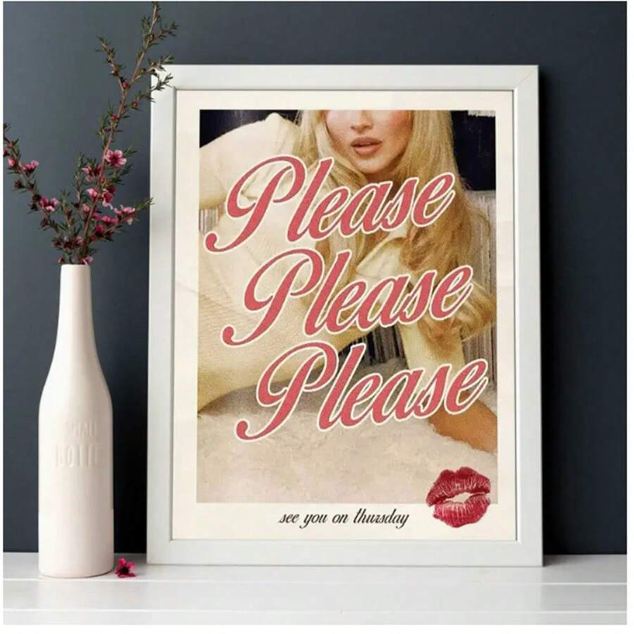 1PC Wall Arts Please Please Please! Album Cover Art Canvas Poster , Modern Minimalist Wall Decor For Living Room, Bedroom, Office, And Dorm, Music Theme, Artistic Decoration Style, Modern Style, Minimalism Style, (No Frame)/Framed