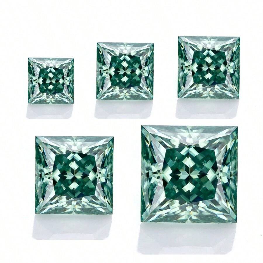 1 qt 5,5x5,5 mm Piedra de moissanita de corte princesa de 1 pieza/2 piezas/5 piezas al por mayor, claridad VVS1, color verde y azul nuevo, para la fabricación de joyas y engastado de gemas