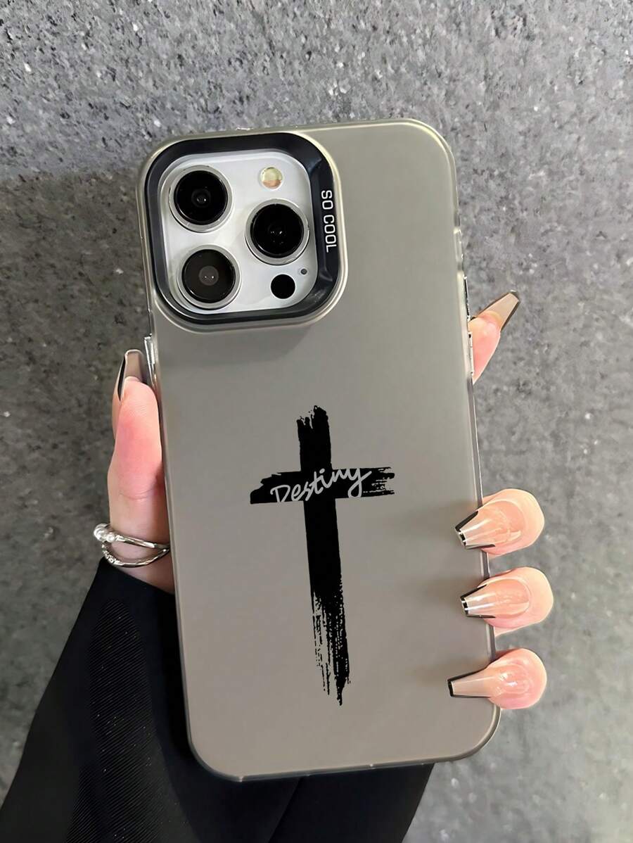 1pc Minimalistisch Zwart Kruis Holografisch Zacht Telefoonhoesje, Compatibel met iPhone 11/12/13/14/15/16 Pro Max