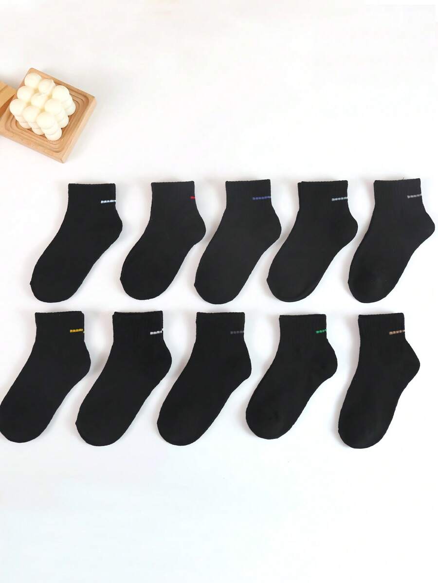 20 piezas/10 piezas Calcetines sencillos para niños, calcetines negros de media caña que absorben la humedad, calcetines de tubo medio para las cuatro estaciones, para primavera y verano, otoño e invierno, calcetines deportivos, regalos para niñas, regalos para niños, regalos para mamá, regalos para papá, ropa de invierno para niñas, ropa de invierno para niños, regalos navideños, estilos aleatorios