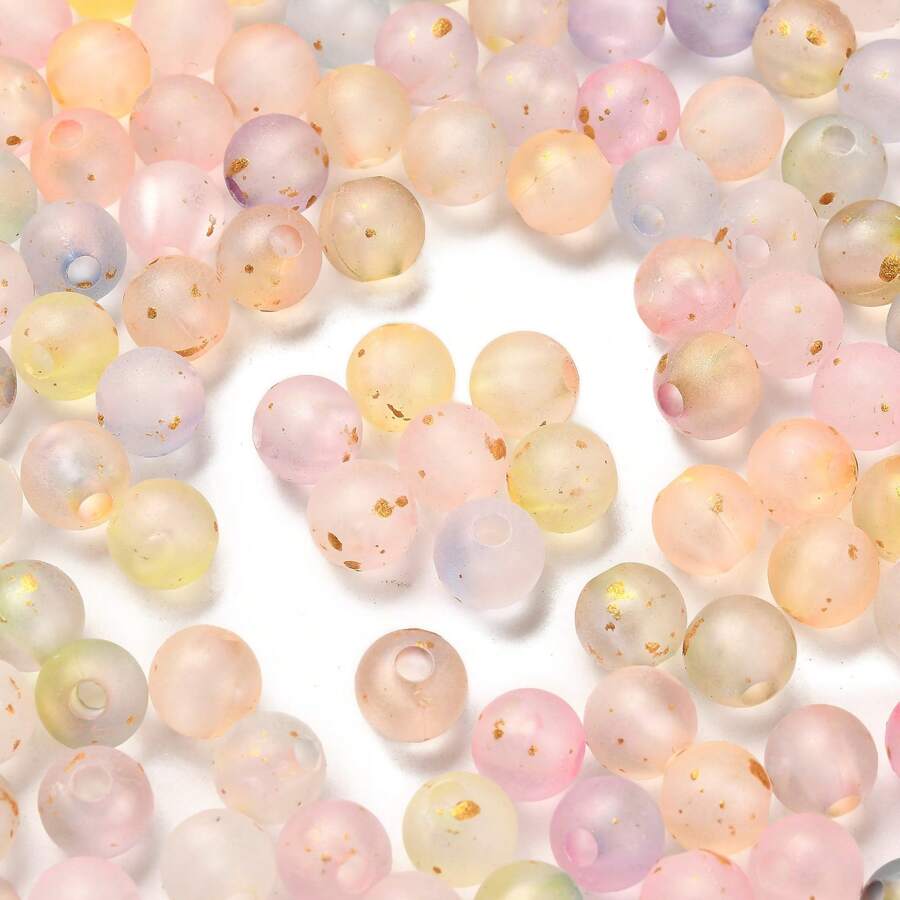 About 50pcs Frosted Gradient Acrylic Beads With Gold Foil, 8x7.5mm, DIY Jewelry Making, Suitable For Earrings, Bracelets, Necklaces