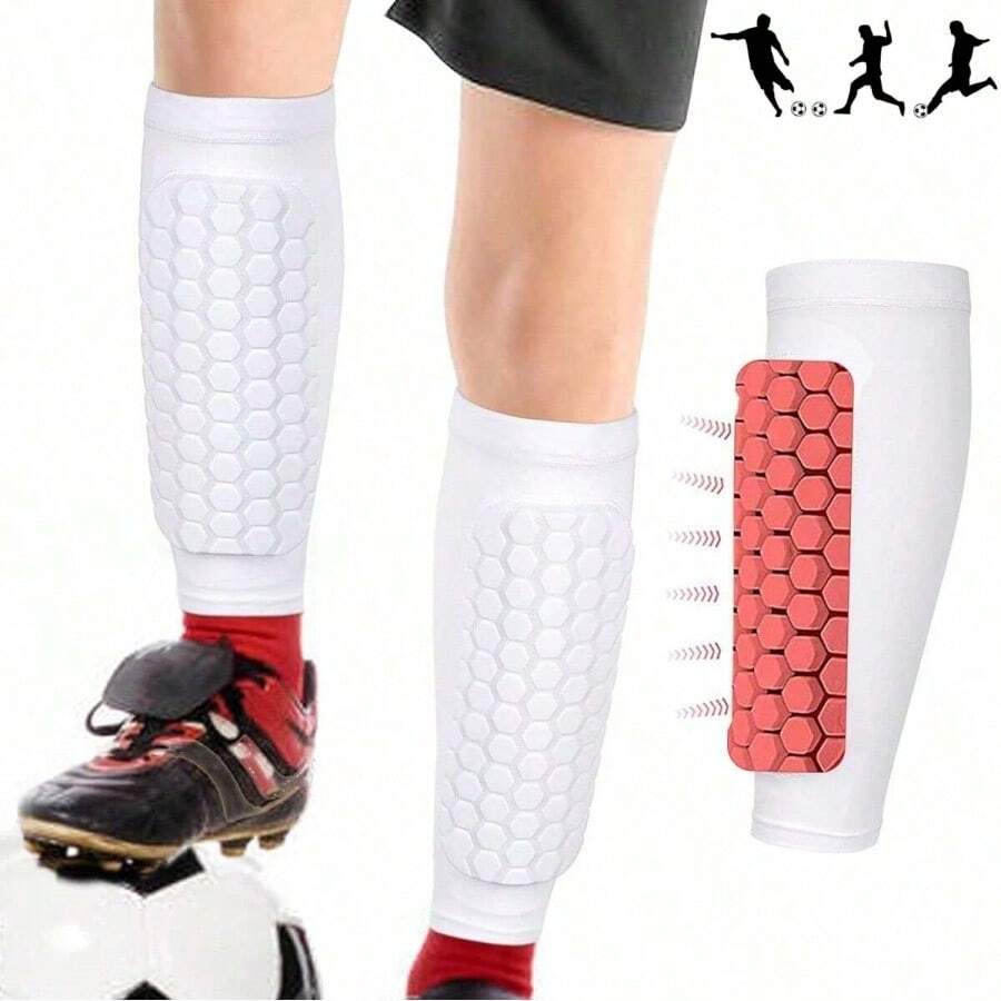 1 Pair White Honeycomb Foam Padded Soccer Shin Guards, Lightweight Lower Leg Protectors With Honeycomb Pads, Suitable For Soccer, Baseball, Boxing, Taekwondo And Cycling
