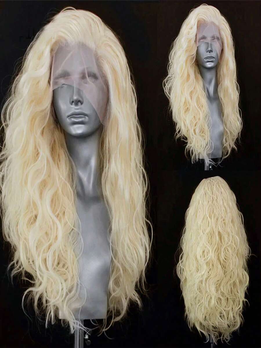 Women Gold Lace Front Wig, Synthetic Lace Front Wig With White Hair, Pre-Plucked Hairline Synthetic Wig For Party