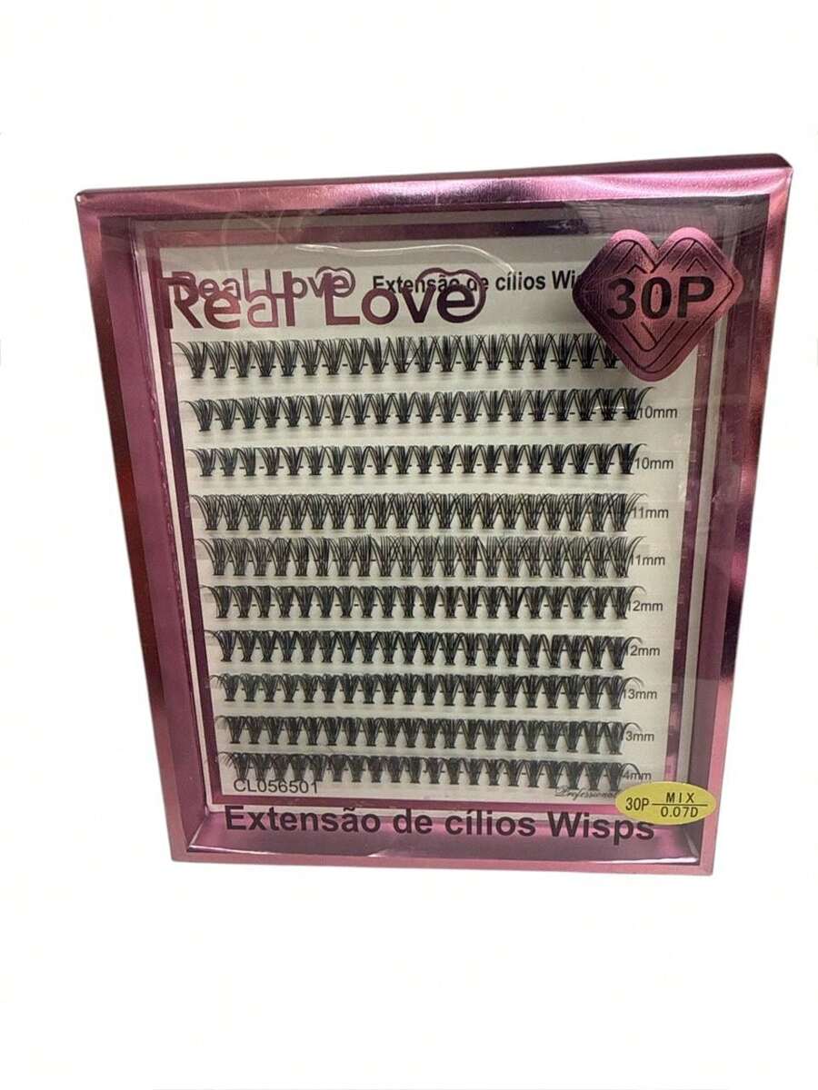 Cílios Tufos mix 9-14mm Real Love - Extensão de Cílios Wisps -30P - Mix -0.07D- CX Rosa