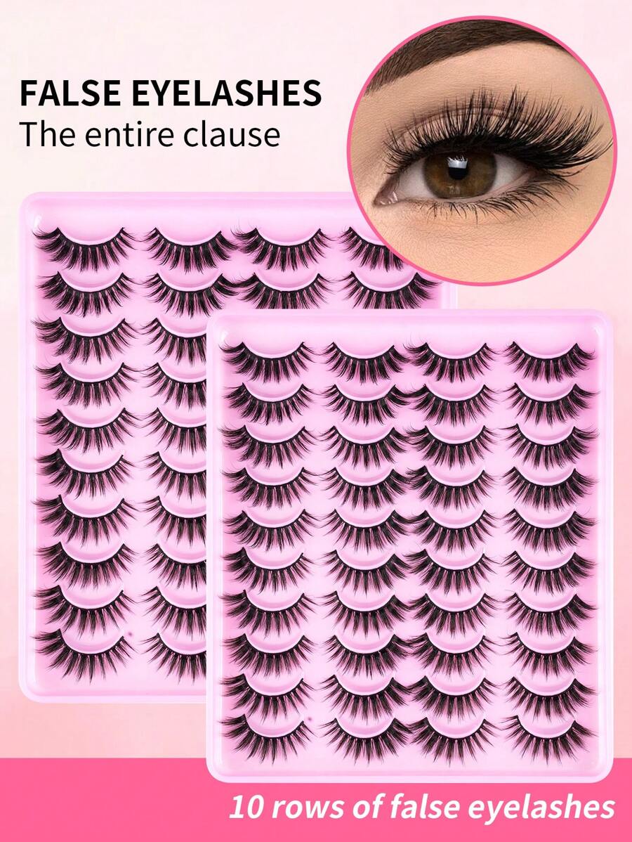 20 Pairs Natural Looking Fluffy False Eyelashes, Faux Mink Eyelashes, Cat Eye Lashes, Soft & Reusable Eyelash Strips