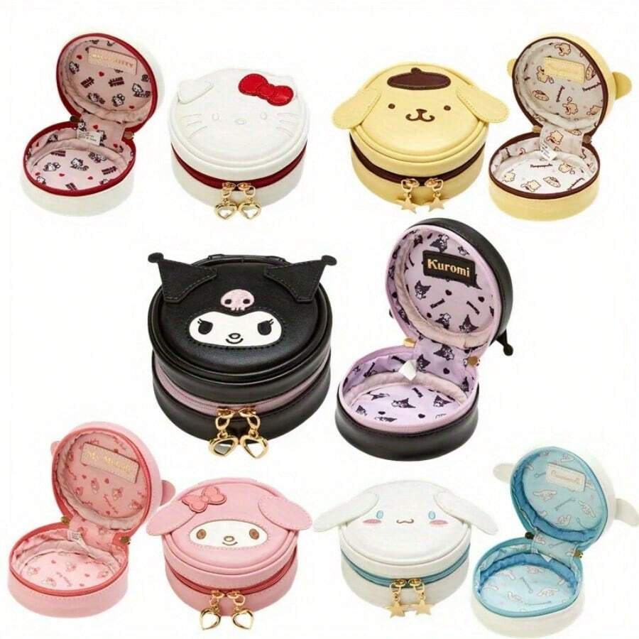 Sanrio Caja de almacenamiento con licencia oficial que presenta a Hello Kitty y otros personajes de Sanrio, perfecta para joyas, lápices, auriculares y monedas.