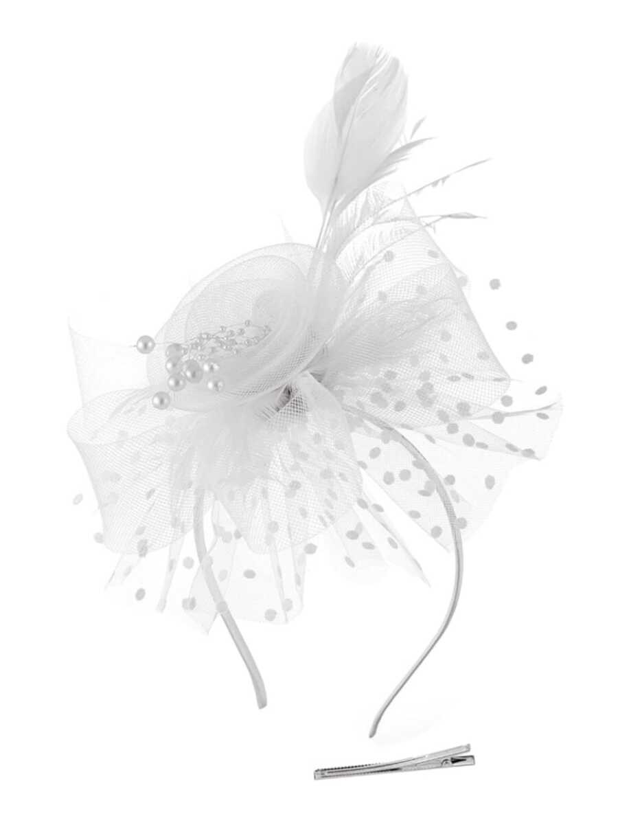 1 Piece White Women's Feather Mesh Flower Fascinator With Headband And Clip Wedding Tea Party Kentucky Derby Fascinator Hats Mini Hats Tiny Hats Mini Top Hat Mini Cap