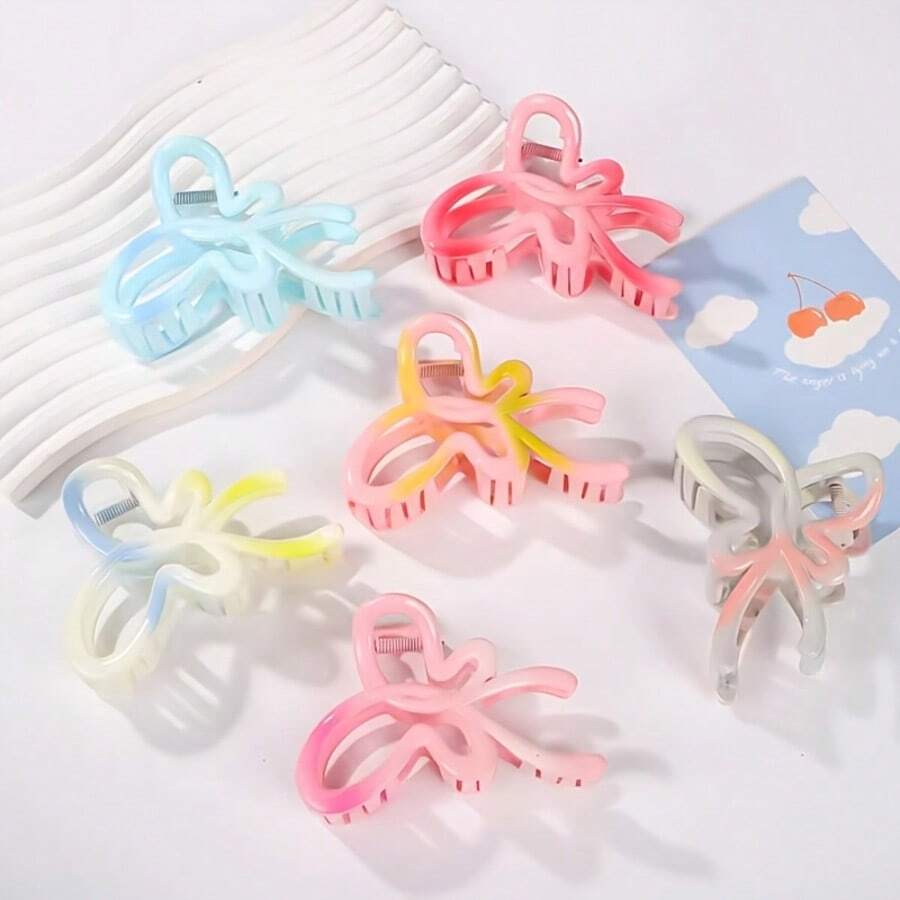 1pc Women's Elegant Ombre Bow Hair Clip, Oversized Hair Claw Hair Accessory