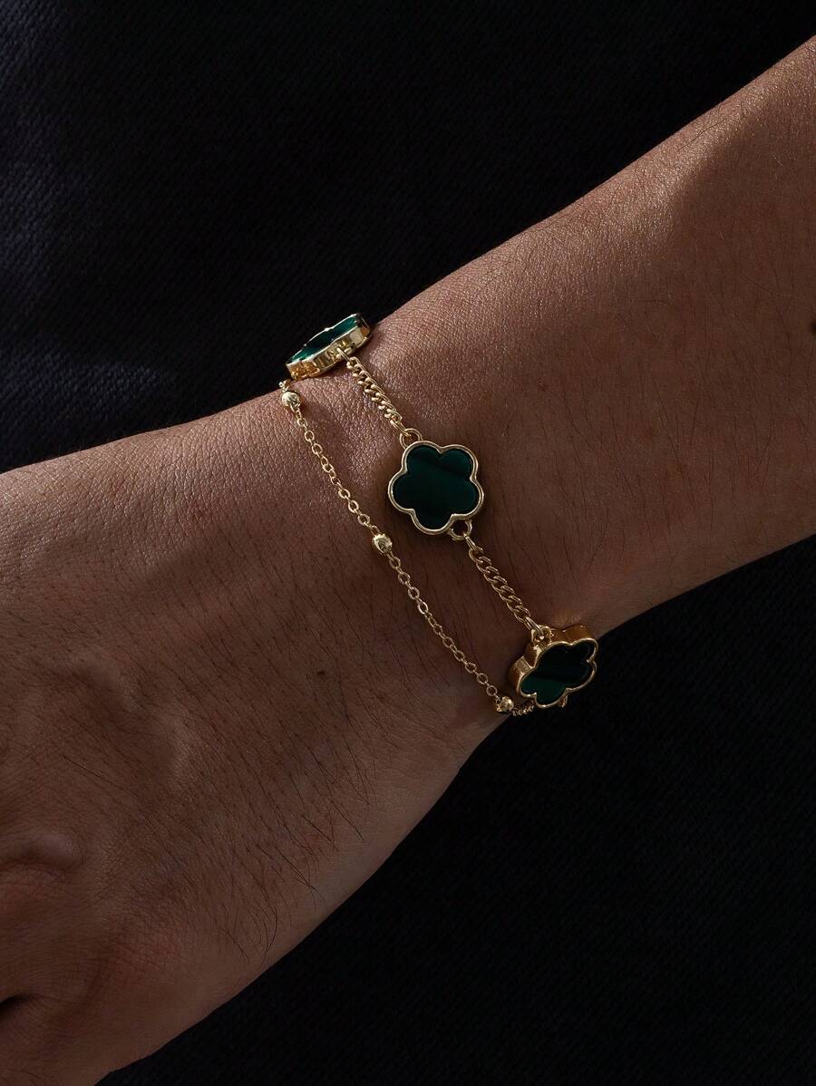 1 pièce Bracelet simple et élégant pour homme avec pendentif trèfle porte-bonheur, cadeau d'anniversaire pour une utilisation quotidienne (le nombre de perles de la première couche est aléatoire, à l'exclusion de la boîte-cadeau)