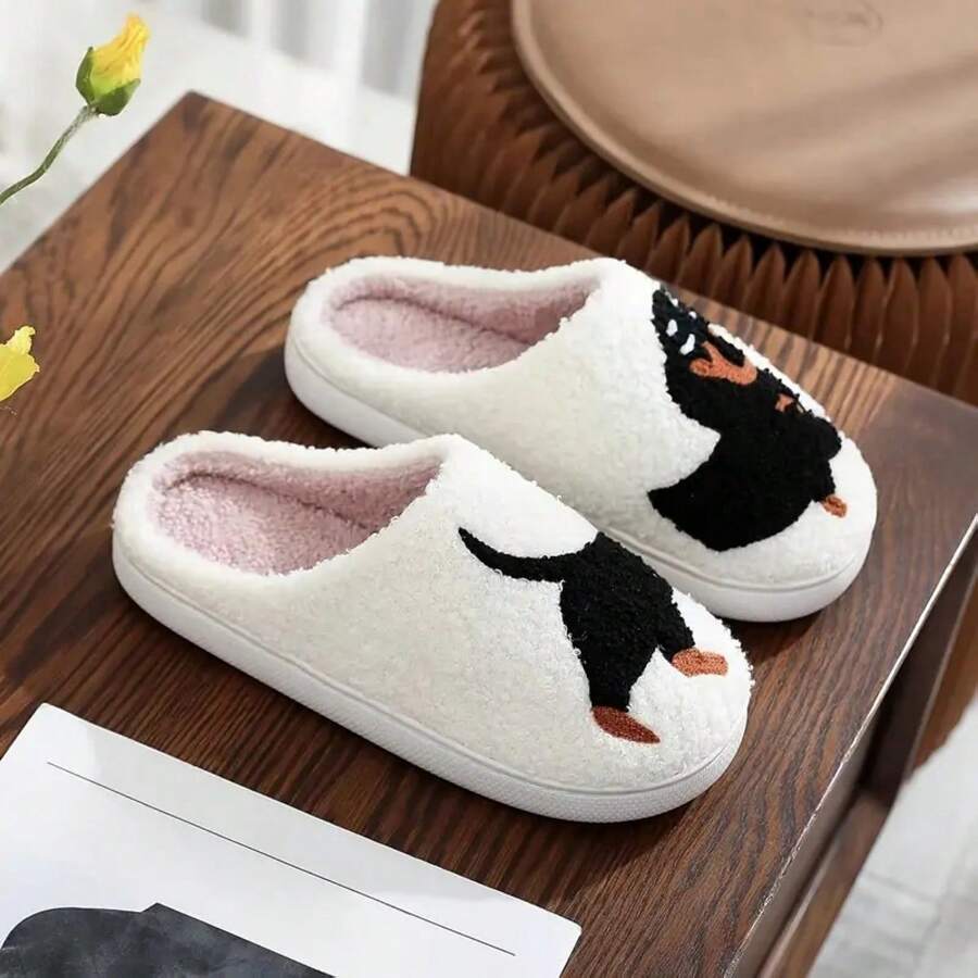 Women's Casual Thermal Lined Slippers With Strawberry Embroidery, Fashion House Slippers For Autumn/Winter