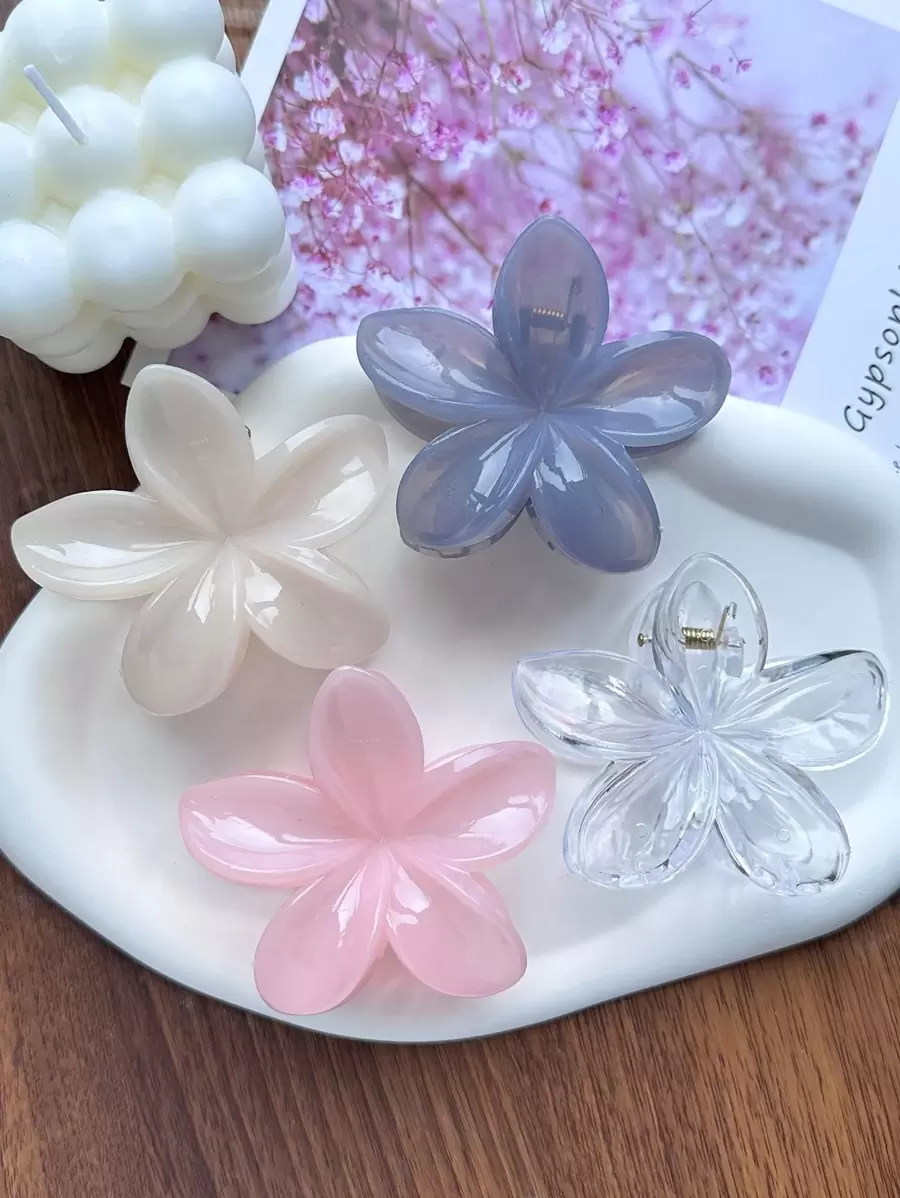 4 pièces/set Clips à cheveux en plastique de fausse plumeria pour femmes de grande taille - rose, blanc, bleu, transparent - design élégant, polyvalent, minimaliste, convient pour le quotidien, les fêtes et les occasions spéciales