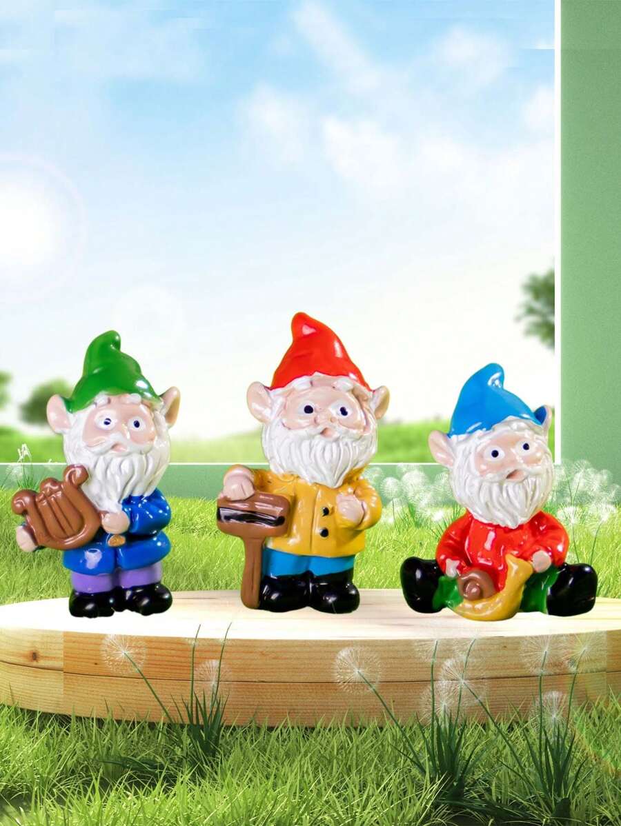 3 pièces Ornements en résine de lutin Père Noël fait maison - Mini artisanat drôle Décoration de bureau - Décoration de jardin extérieur