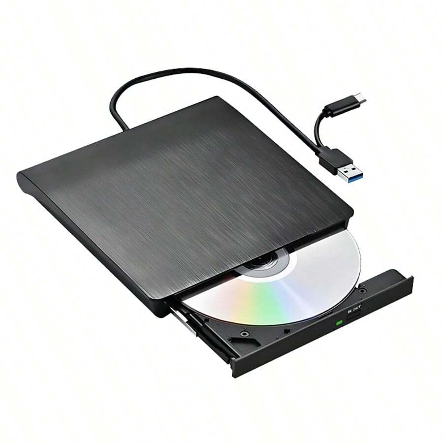 Lecteur DVD externe, lecteur et graveur de CD/DVD portable USB 3.0 - haute vitesse, ultra fin, lecteur optique léger avec compatibilité Type-C et USB - fonctionnement silencieux pour la lecture et l'écriture de CD/DVD (Noir)
