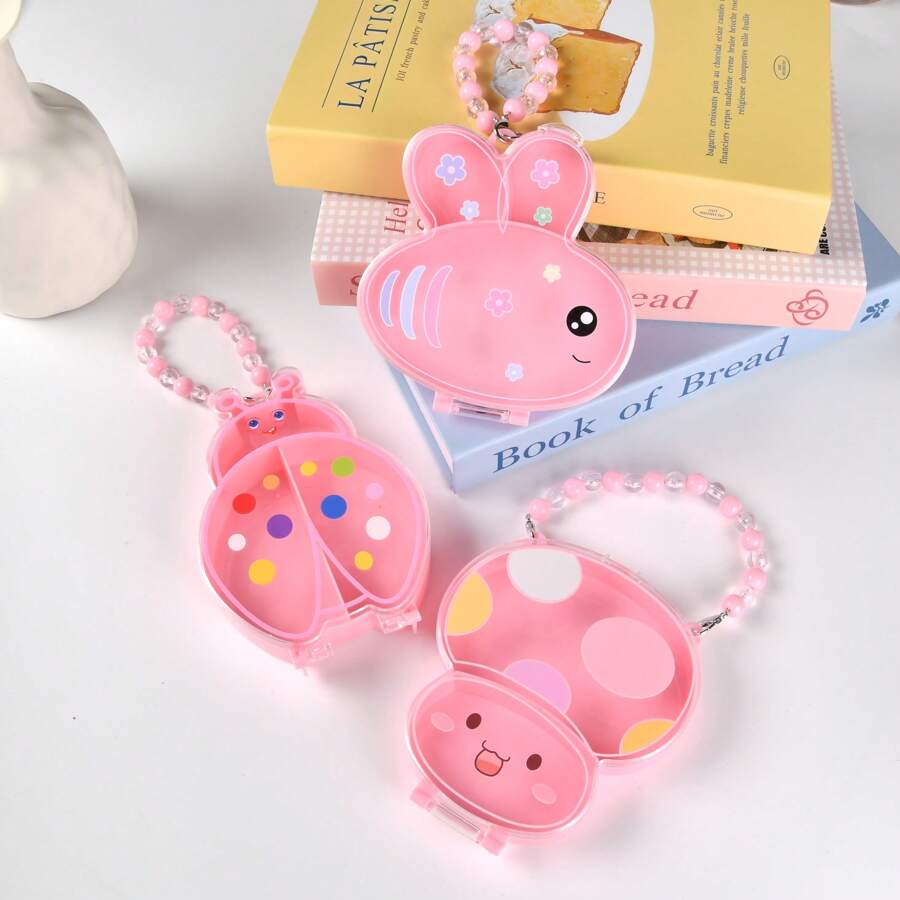 1PC Chic - Organizer na biżuterię z koralików w kształcie królika, owada, grzyba z uroczym kwiatowym zdobieniem - przenośne pudełko do przechowywania akcesoriów do włosów, kosmetyków i małych przedmiotów z polerowanym wykończeniem, wielofunkcyjny plastikowy pojemnik