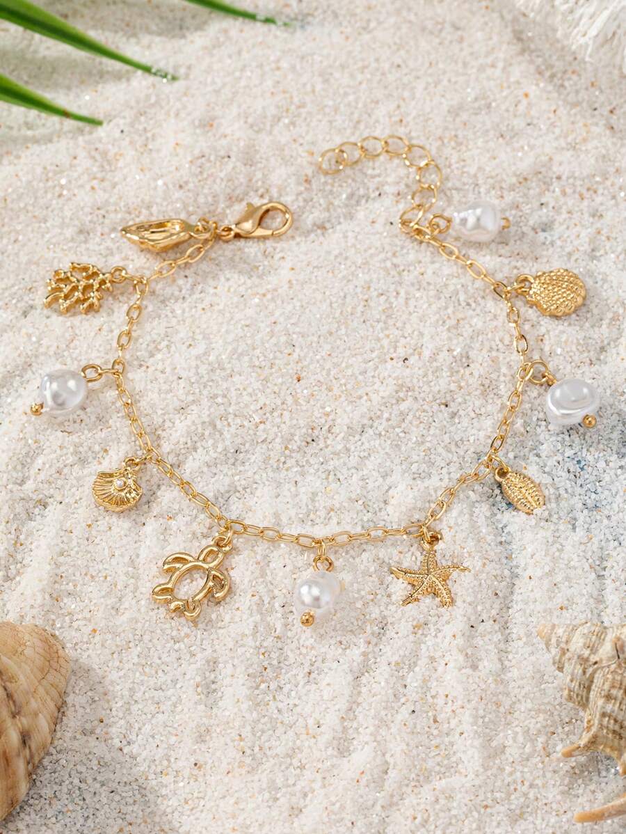 1 Pc Sea Life Beach Charm Pulseira Verão Vocação Estilo Estrela Do Mar Shell Charms Pulseiras Boho Jóias Para Mulheres