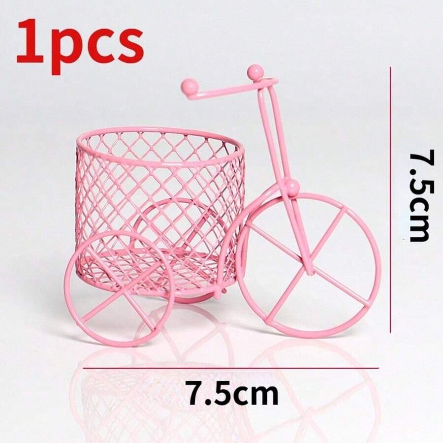 1pc Pink Wrought Iron Tricycle Candy Basket Cosmetics Shelf Wedding Candy Box Creative Wedding Gift Ornaments Gifts Birthday Graduation