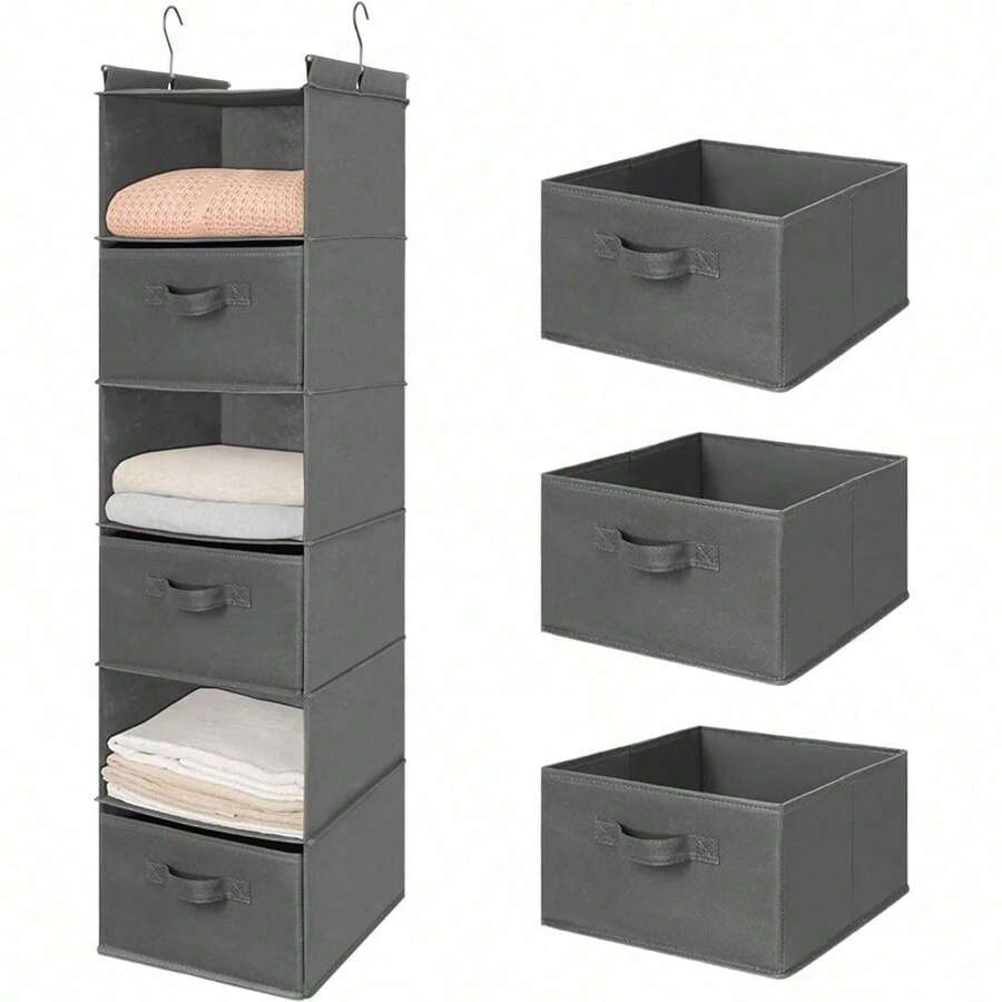 6 Tier Shelf Hanging Closet Organizer, Closet Hanging Shelf With 2 Sturdy Hooks For Storage, Foldable (Grey-D3)