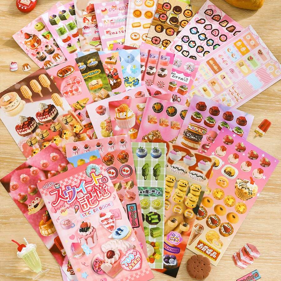 25 arkuszy Vintage-Style Materiał Cięcie Naklejki Książka, Deser Temat Rzemiosło Scrapbooking Dekoracyjne Naklejki, Artykuły Szkolne, Powrót Do Szkoły