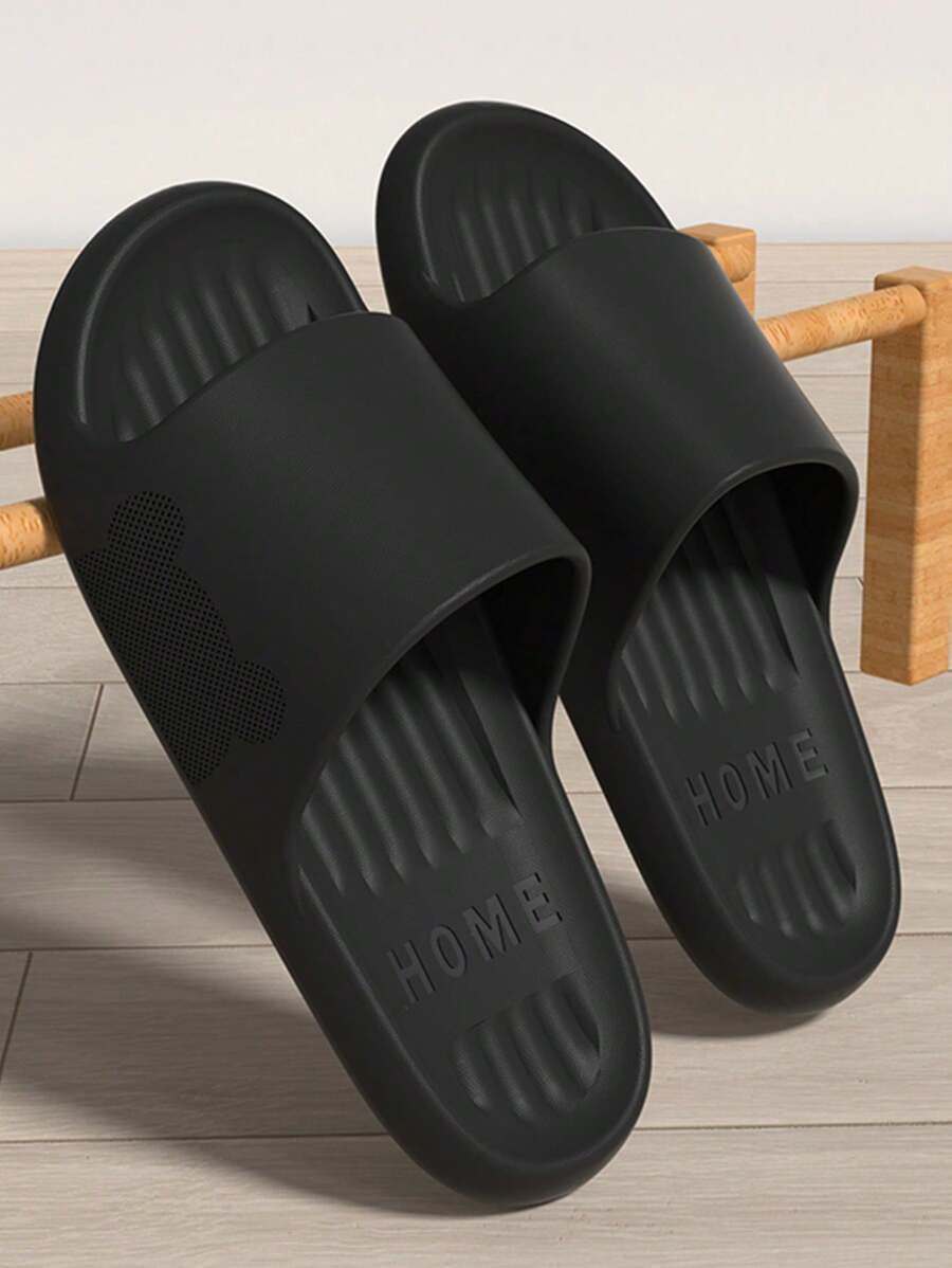 Women's Casual Thick-Sole Cartoon Bear Slide Slippers, EVA Anti-Odor House Shower Bathroom Non-Slip Indoor Outdoor Flat Lightweight Quiet Beach Slippers, Couples Matching