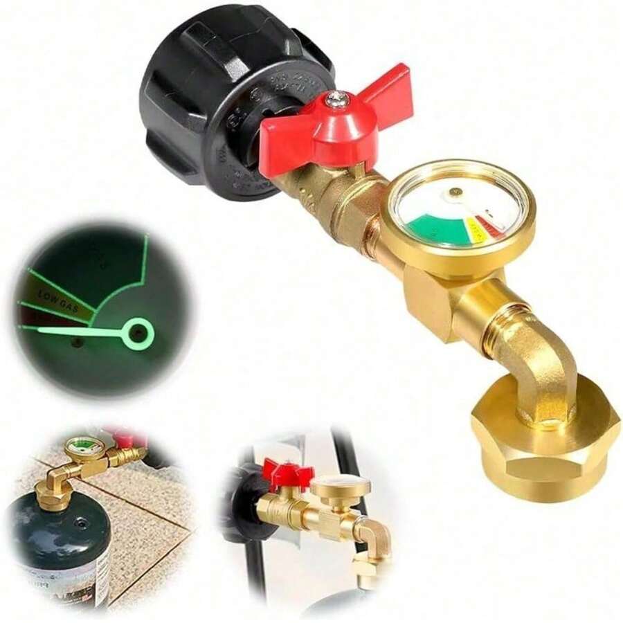 Propane Refill Elbow Adapter With Tank Gauge - Universal Propane Tank Adapter For 1 Lb Tanks, BBQ Grills, RVs, And Campers (1 PCS) Easy-HONGQINGRONG