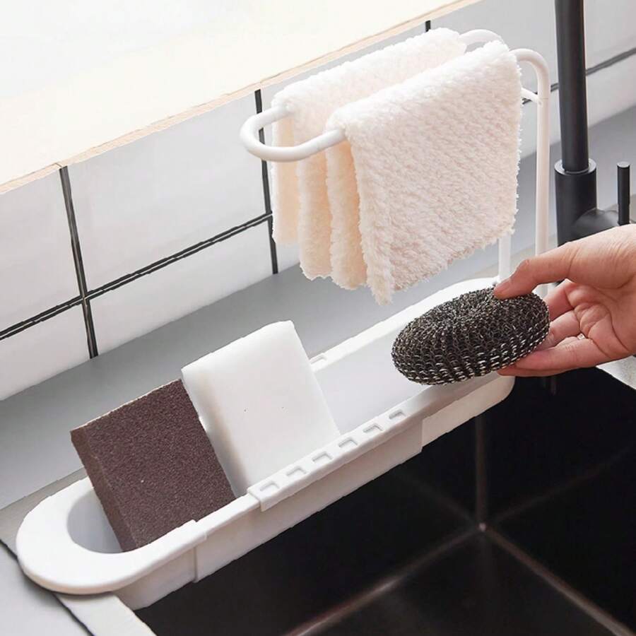 1 pièce Égouttoir d'évier, égouttoir extensible, panier de filtration, panier de nettoyage des légumes, rack de rangement des torchons et égouttoir de cuisine