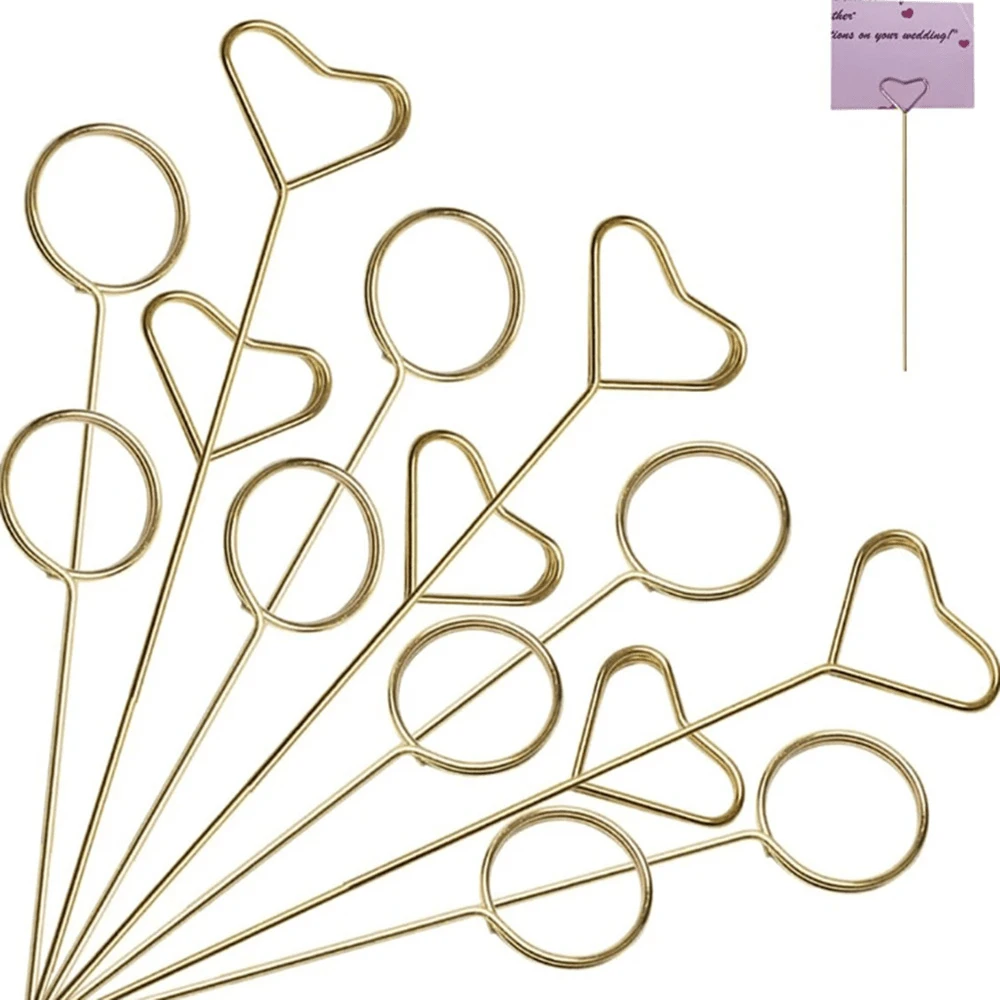 Metal Bouquet Clip, Gold Heart-Shaped Flower, Star, Round Photo Clip, Memo Information Flower Bracket, Very Suitable For Weddings And Birthday Parties