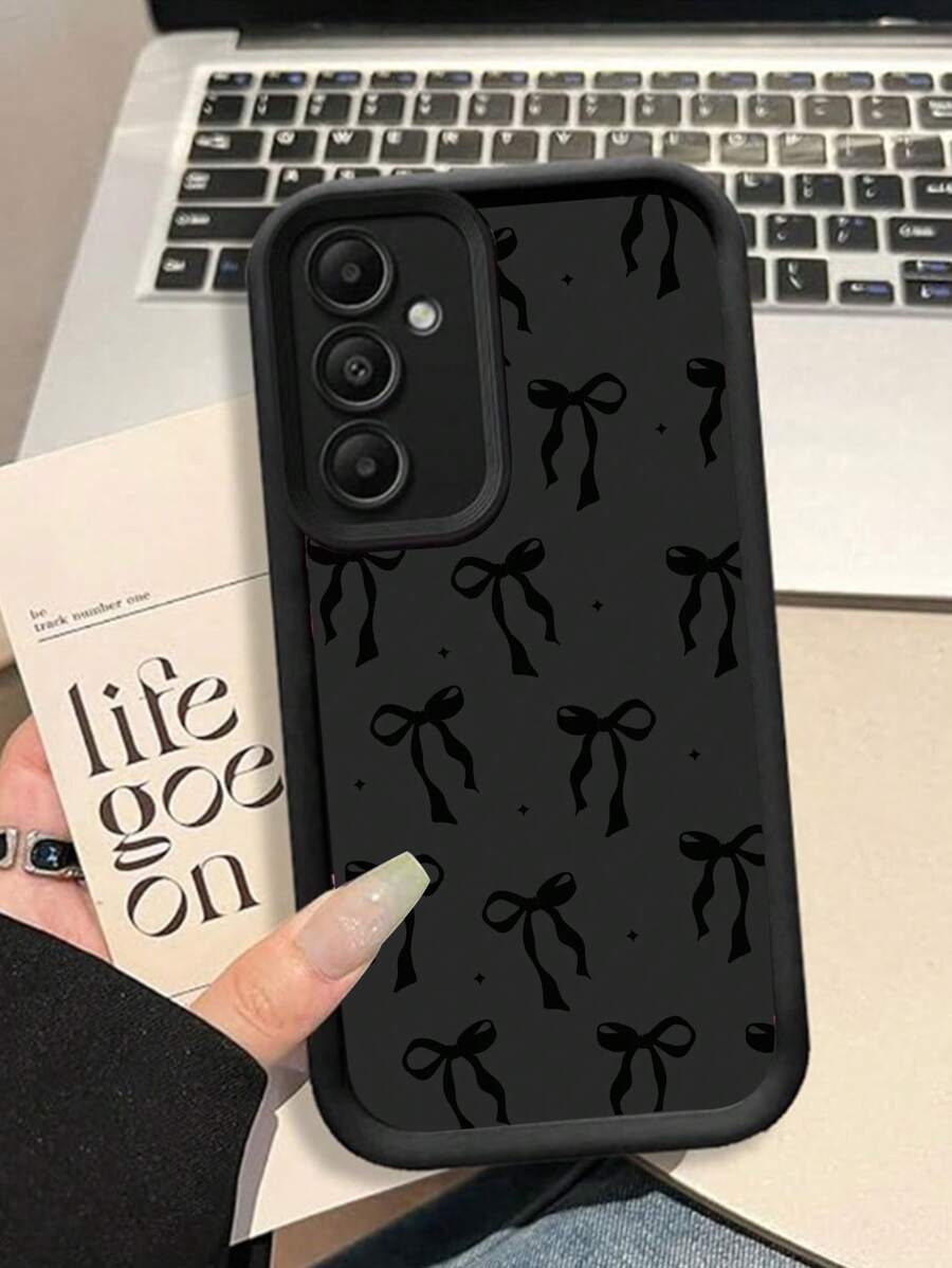 Funda de teléfono con nudo de lazo y diseño simple pintado de negro compatible con 16/15/XR/16 Pro Max/7P 8P/P12 Pro Max/P13 Pro Max/P14 Pro Max/P13/P14/P11/P12/P14, cubiertas suaves anti-caída para XS/S/XS Max/7 8 GES2, A03s, A03 Core, A04, A12, A13, A14, A21s, A22, A23, A24, A32, A33 A34, A5 A51 A52, A53, A54, estuches protectores de teléfono gruesos y con diseños encantadores