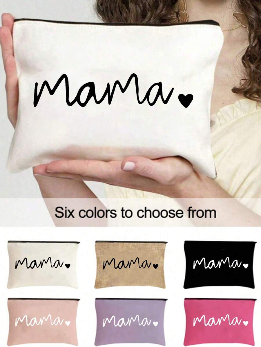 Printed With Letters Mama Multi Functional Canvas Bag, Makeup Bag - Lightweight And Odorless Polyester Travel Wash Bag,Portable Makeup Bag, Perfect Travel Organizer For Cosmetics And Stationery, Canvas Bag,Fashionable Multifunctional Makeup Bag, Mother Makeup Bag, Travel Essentials, Dormitory Supplies, Bathroom Storage, Jewelry Storage, Lip Oil And Cosmetics Storage Bag School Supplies Pouch Make Up Bag Holiday Essentials,Mother's Day Gift