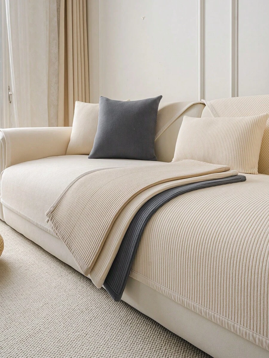 1PC Solid Color Simple Striped Design Non-Slip Sofa Cover, All-Season Home Decoration Sofa Pad, Suitable For Home, Bedroom, Study, Living Room And Office Gifts Birthday Graduation Couch Cover Sofa Covers Room Decor Living Room Decor