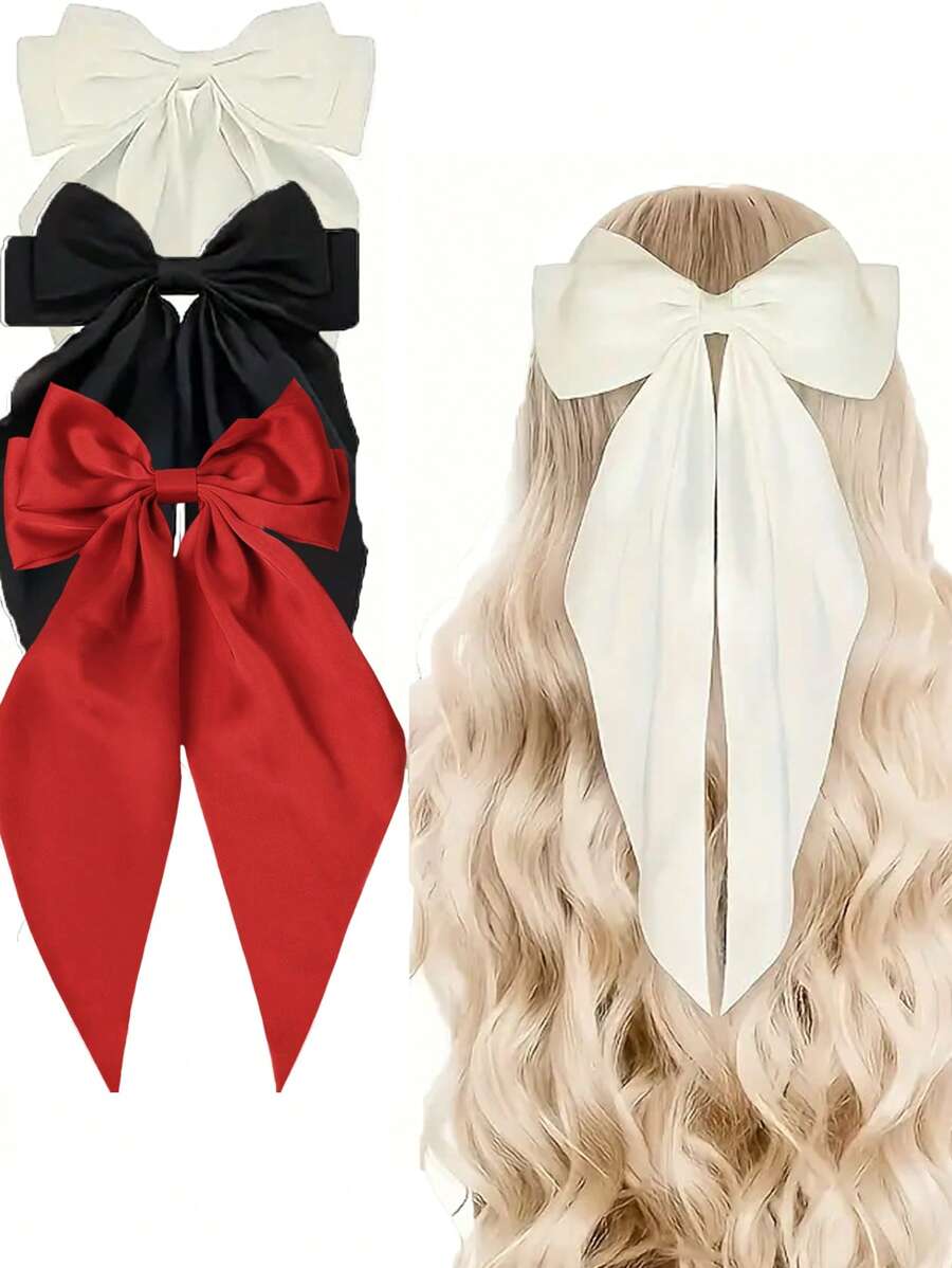 3 Pcs Women's Bow Hair Clips, Black Bow Bow Burgundy Bow Bow Hair Clips, Women's Ribbon Bow Hair Clips Ribbon Bow Binder Clips Bow Party Hair Accessories Daily Wear