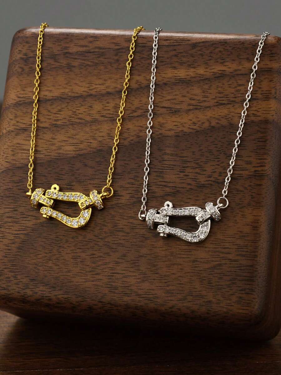 1 Peça Fecho em U de Ferradura de Aço Inoxidável com Strass, Estilo Delicado e Luxuoso, Corrente para Clavícula Fashion para Mulheres