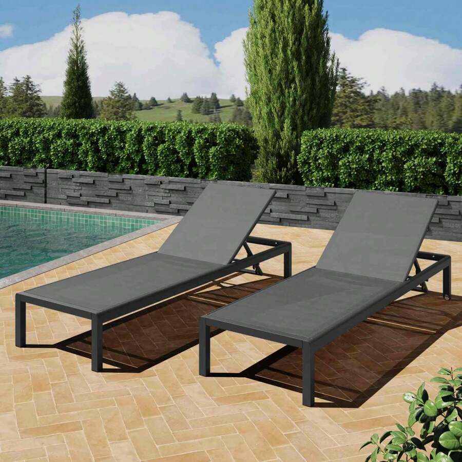 Binlin Adjustable Outdoor Chaise Lounge Chairs (Set Of 2) - Portable Mesh Recliner With 4-Position Backrest, Wheels For Poolside & Patio, Aluminum Frame, Perfect For Sunbathing, Reading, Relaxing