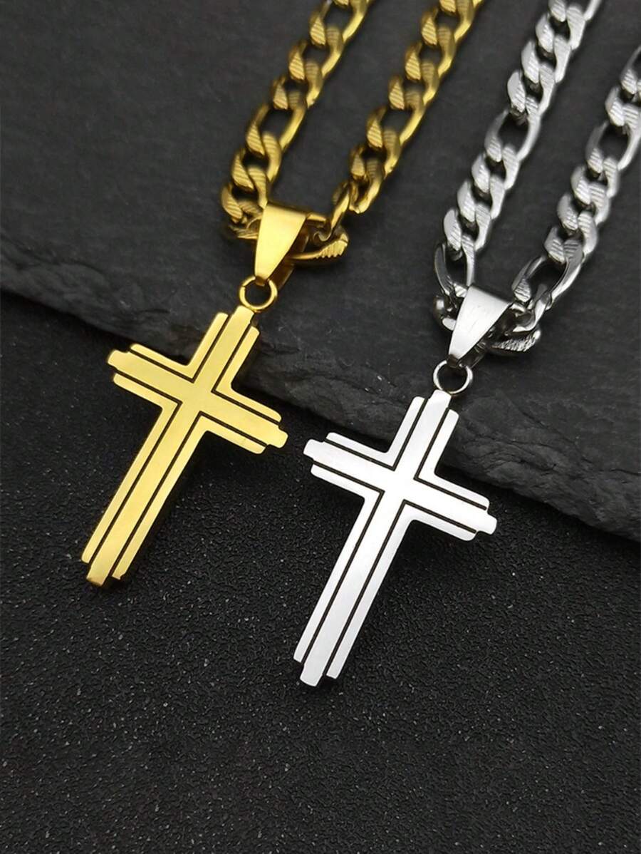 Stainless Steel Cross Necklaces For Men Gold Silver Color Hip Hop Man Necklace Jewelry