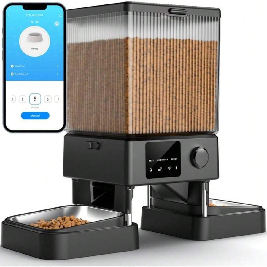 Automatic Cat Feeder With 5G WiFi, Automatic Cat Food Dispenser For 2 Cats, Dogs, Small Pets, 20 Cups/5L Timed Dry Food Dispenser With APP Control