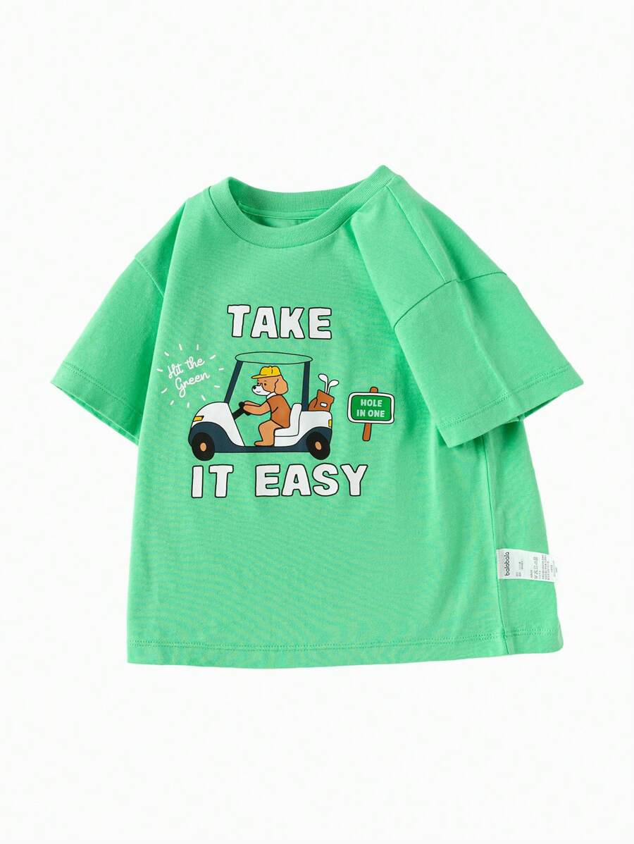 Balabala Camiseta con estampado de dibujos animados de algodón para niños, camiseta de verano informal y elegante