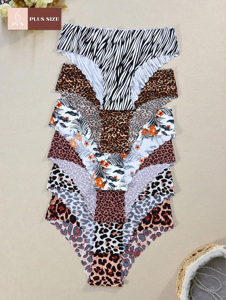 Set de 6 calzones femeninos sin costuras con estampado de leopardo, ropa interior tipo hipster suave, cómoda y transpirable de talla grande