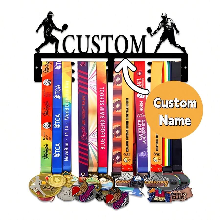 1pc Custom Personalized Pickleball Player Medal Holder, Iron Art Wall Mount Display Rack For Bedroom, Living Room, Entrance