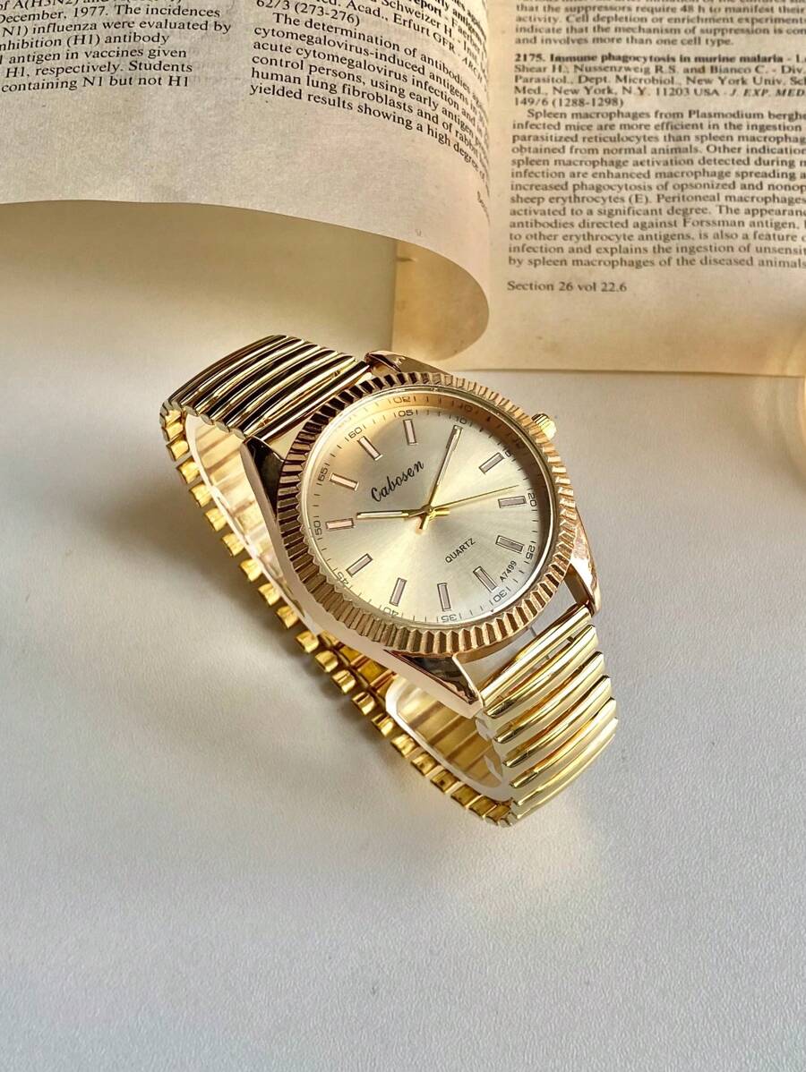 1 pieza Reloj de cuarzo vintage para hombres y mujeres con esfera grande, manecillas, números arábigos y banda elástica